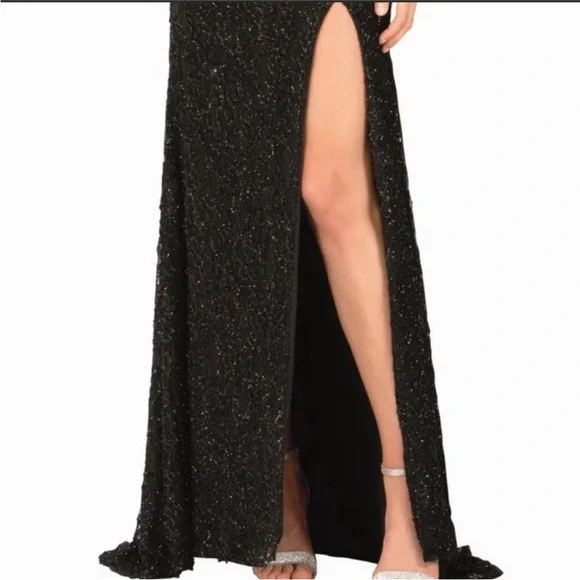 NEW LUCCI LU SZ 18 BLACK SLEEVELESS BEADED LACE FORMAL EVENING GOWN - Picture 14 of 15